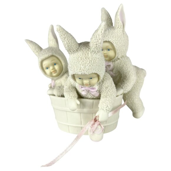 1995 Dept 56 Snowbunnies Figurine Rub A Dub Dub 3 Bunnies In A Tub Easter Egg - Picture 1 of 10